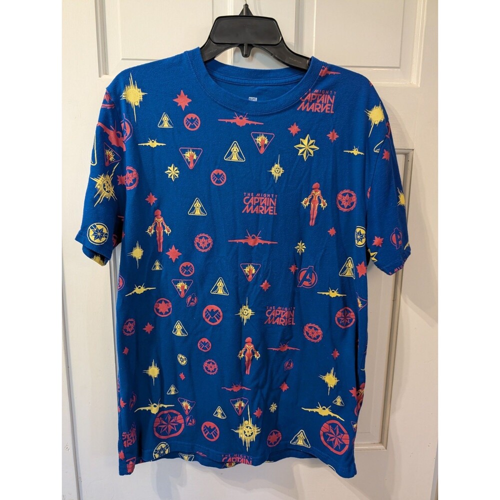 Marvel Captain Marvel All Over Print T Shirt Mens Large Blue Avengers MCU - Picture 7 of 7